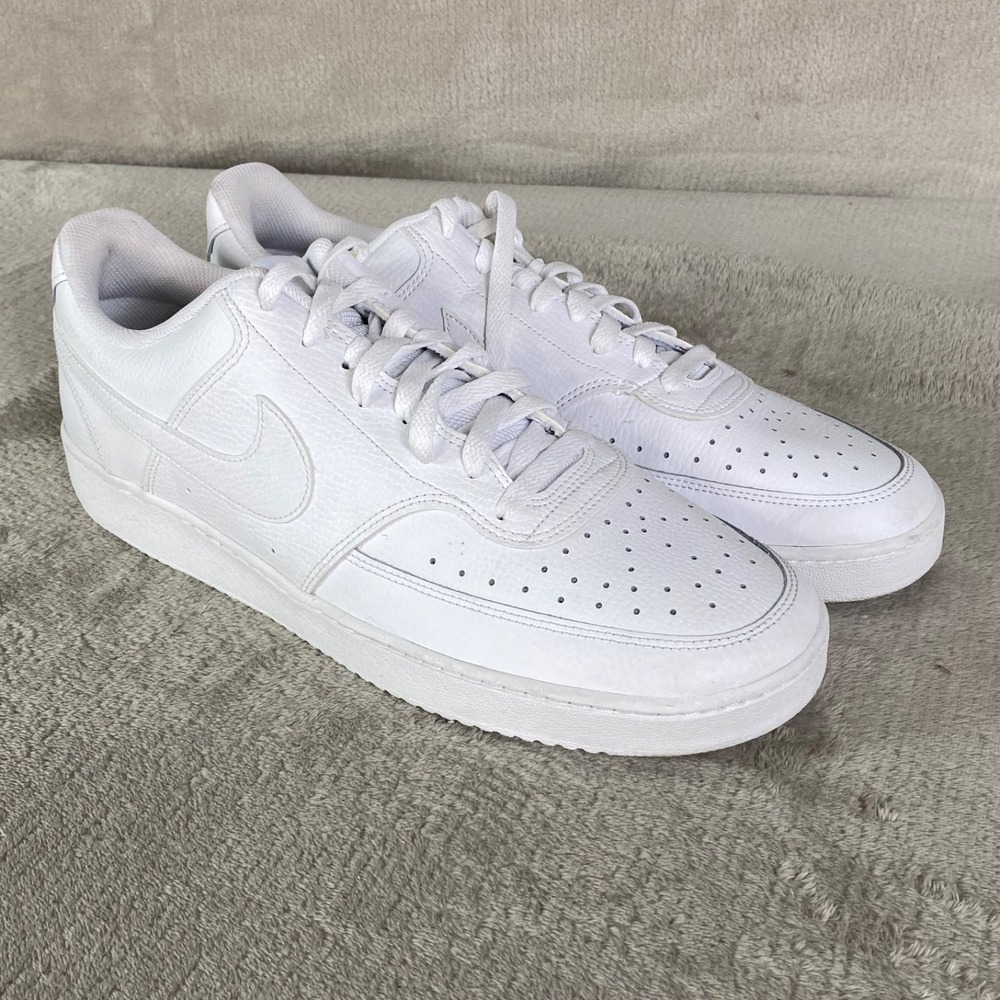 Nike Court Vision Mens Sneakers Shoes Size 13 Triple White Leather NEW